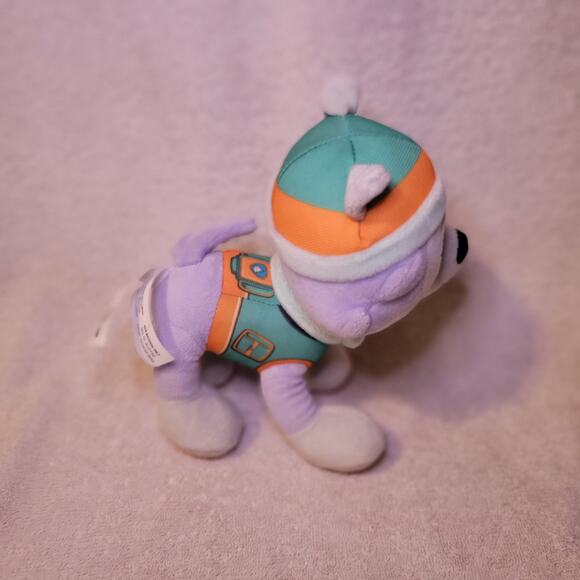 Paw Patrol EVEREST Plush 7” Spin Master 2015 Purple Gray Dog w/ Orange Green Hat - Picture 3 of 6